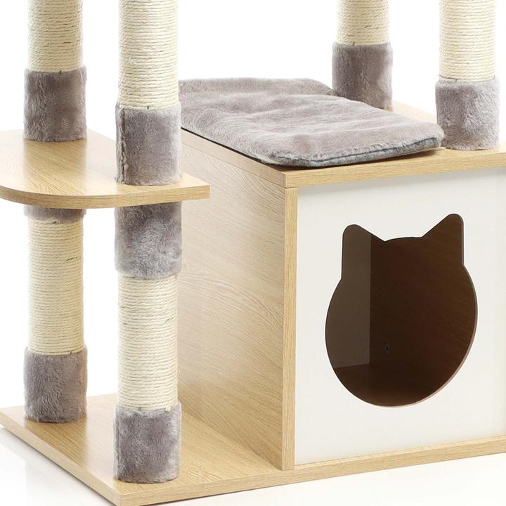Produktbild Fudajo Kratzbaum (126 cm, Grau und helles Holz)