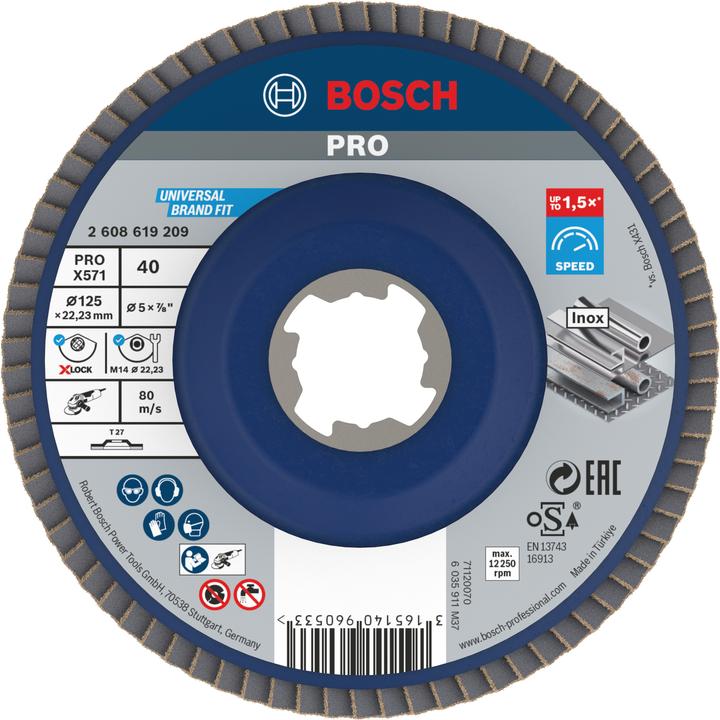 Produktbild Bosch Professional Zubehör PRO X571 X-Lock Fächerschleifscheibe, 125 mm, G40 (40)