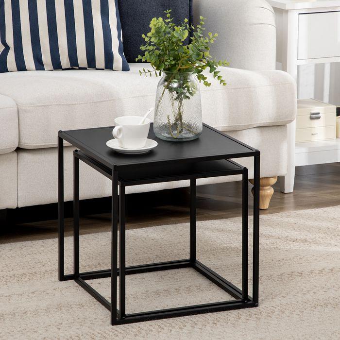 Produktbild Swisshandel24 Beistelltisch, Couchtisch, Satztisch, 2er-Set, modernes Design, Stahlrahmen, schwarz, 40x40x40cm