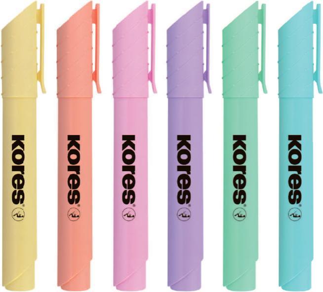 Actual product image Kores Highlighter ""HIGH LINER PLUS"", pastel colours, case of 6 UV-resistant ink, water-based paint (Orange, Pastel lemon yellow, Mint green, Faded pink, Light purple, Turquoise, 5 mm, 6 x)