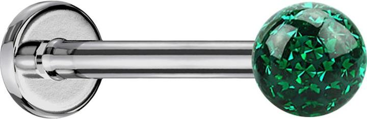 Produktbild Star Piercing Micro Labret silber mit Kristallkugel grün und Epoxy Schutzschicht (Titan G23, ohne Messing)