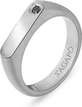 Actual product image Sagapo S'Agapo Men's Steel Ring With Black Zircon Tag Me Too Stg33 (61)