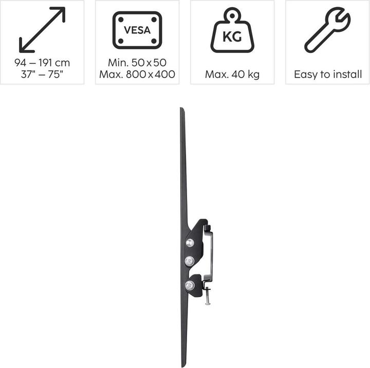 Immagine prodotto Hama Supporto a parete per TV, inclinabile, 191 cm (75") fino a 40 kg (Muro, 75", 40 kg)