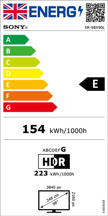 Label énergétique Sony FWD-98X90L 98" Écran Tuner TV UHD (97.64", X90L, LCD, 4K, 2023)