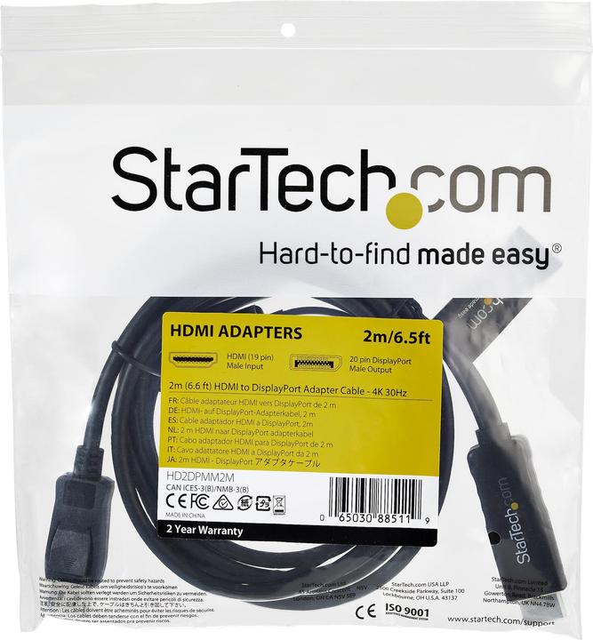Produktbild StarTech .com 2 m (6.6 ft.) HDMI to DisplayPort Cable (2 m, Andere)