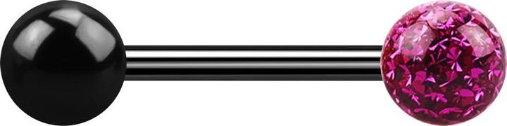Star Piercing Barbell schwarz mit Kugel und Kristallkugel fuchsia Epoxy Schutzschicht (ohne Messing, Titan G23)
