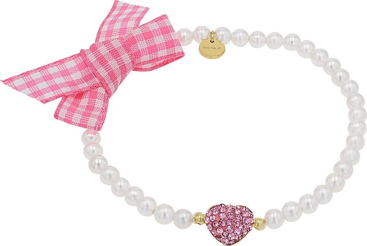 Amor Armschmuck für Damen, 925 Sterling Silber, Kristall synth., Muschelkernperle | Herz (18 cm, Silber 925)