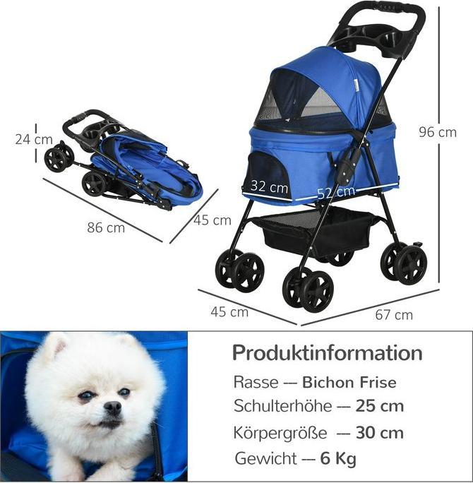 Image du produit Swisshandel24 Poussette pour chien Poussette pour chien avec fonction de pliage Poussette pour petits chiens et (Chien, Chat, Pliable)