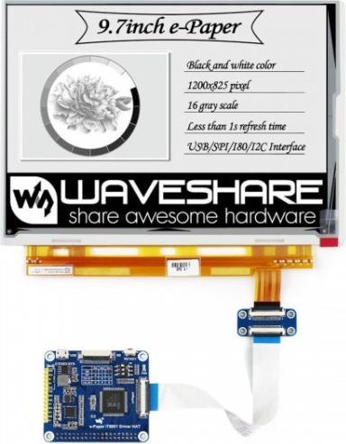 Produktbild WaveShare 1200x825 9.7inch Schwarz Weiss E-Ink Display Raspberry Pi HAT