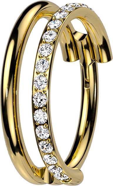 Produktbild Star Piercing Micro Segmentring klappbar vergoldet zwei Ringe reihe Kristalle (ohne Messing, Titan G23)