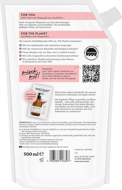 Image du produit we:care2 Nachfüllbeutel Handseife (Savon liquide, Recharges, 500 ml)