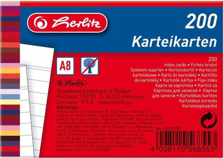 Produktbild Herlitz Karteikarten, DIN A8, liniert, weiá (A8, 170 g/m², 200 x)