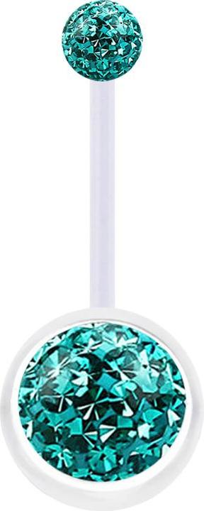 Produktbild Star Piercing Banane transparent mit zwei Kristall Kugeln türkis Epoxy Schutzschicht (Bioflex, ohne Messing)
