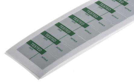 Actual product image Rs Pro Green write-on metallised label 'TESTED'
