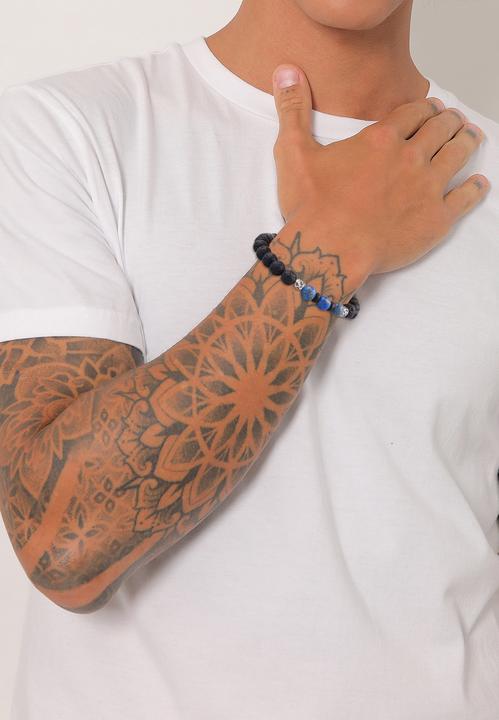 Actual product image Kuzzoi Bracelet Men Lava Agate Gemstone Bead 925 Silver (19 cm, Glass, Lava, Agate, Plastic)
