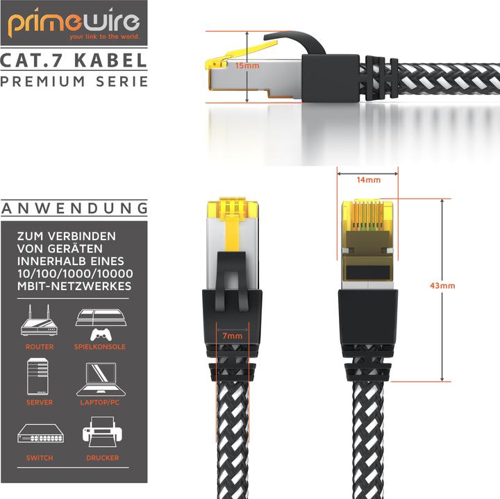 Immagine prodotto Primewire Cavo di rete CAT.7 con rivestimento in cotone, cavo LAN Gigabit Ethernet CAT 7, cavo patch 10000 (S/FTP, CAT7, 10 m)
