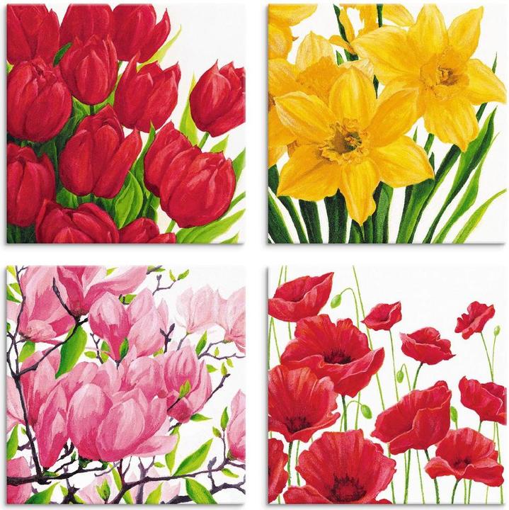 Image du produit Artland Tableau en toile sur panneau, ensemble de tulipes. Jonquilles. Magnolias. Coquelicots U1OB 4pcs. (40x40 cm)