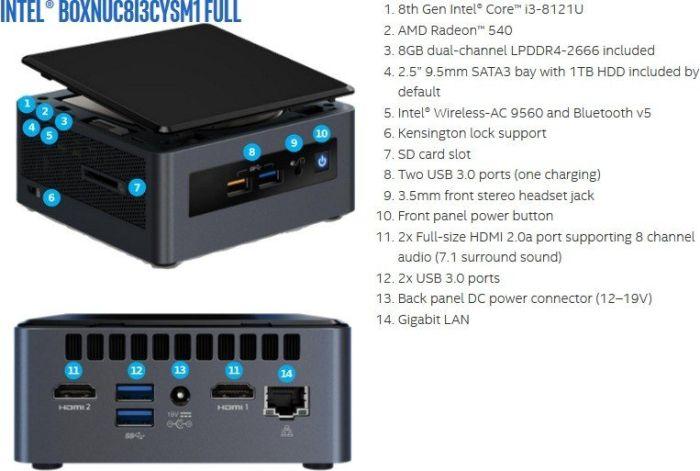 Actual product image Intel NUC NUC8i3CYSM - Crimson Canyon (Intel Core i3-8121U)