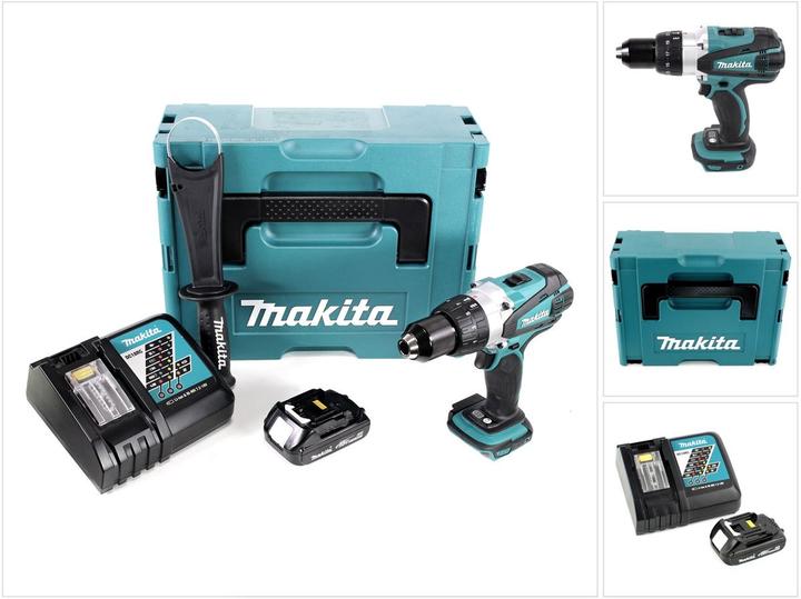 Produktbild Makita DDF 458 Y1J-D 18V Akku Bohrschrauber 91 Nm im Makpac mit 1x BL1815N 1,5 Ah Akku und DC18RC La (Akkubetrieb)