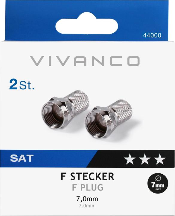 Image du produit Vivanco Connecteur F, 7,0 mm, 2 pièces 44000 STD F72A-N (Câble d'antenne)