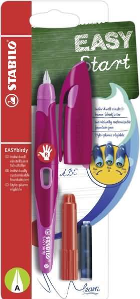 STABILO Ergonomic school fountain pen for right-handers with beginner nib A - EASYbirdy in (Pink, Berry, 1 x)