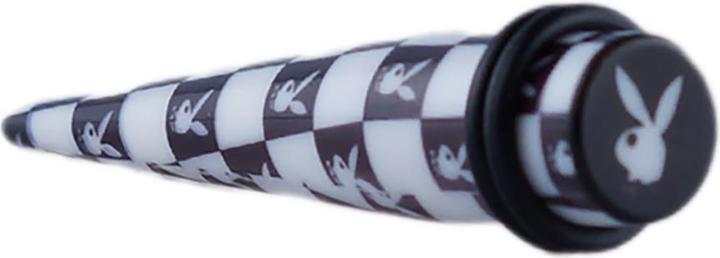 Star Piercing Expander Karo schwarz und weiss mit Playboy Bunny (Acryl)