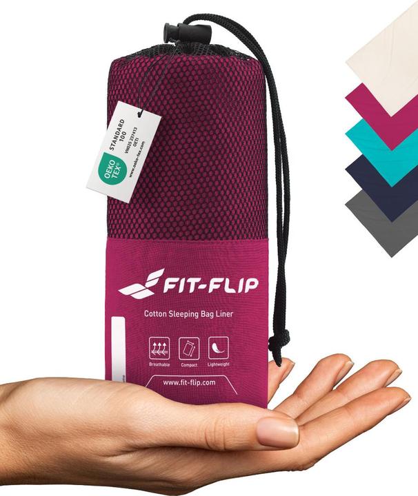 Fit-Flip Hüttenschlafsack Baumwolle ultraleicht mit Kissenfach 90x220cm (220 cm)