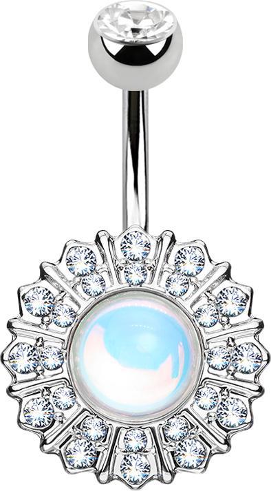 Immagine prodotto Star Piercing Banana in argento con fiore in cristallo a sfera in argento riflettente (Ottone, Acciaio chirurgico 316L)