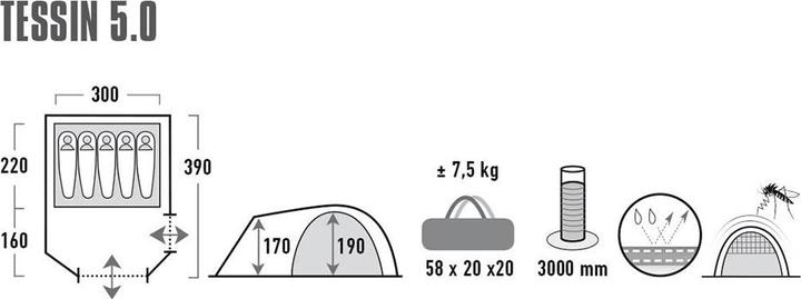 Immagine prodotto High Peak Tessin 5.0 (Tenda a cupola, 7.50 kg, 5 persone)