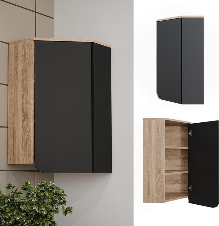 Image du produit Vicco Armoire d'angle suspendue Karen, anthracite/sonoma, 50 x 75 cm avec porte et compartiments ouverts