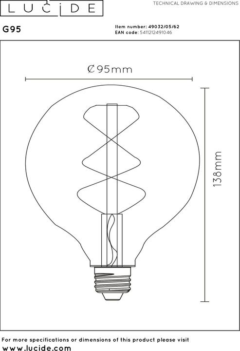 Actual product image Lucide E27 (E27, 5 W, 380 lm, 1 x, G)