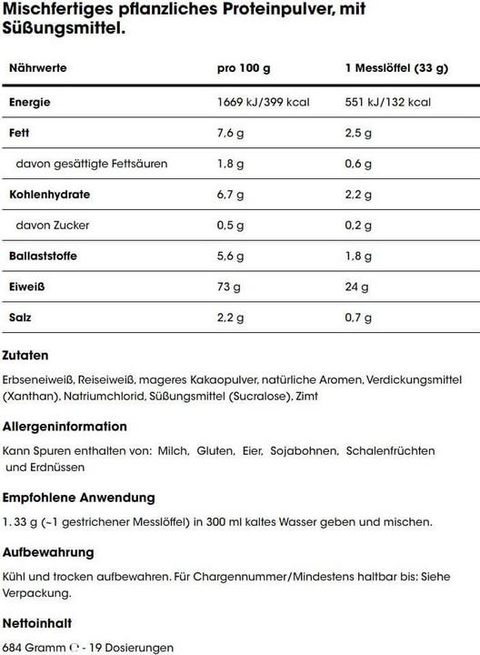 Nutritional values and ingredients Optimum Nutrition Gold Standard 100% Plant (684g can) (Chocolate, 1 pcs., 684 g)
