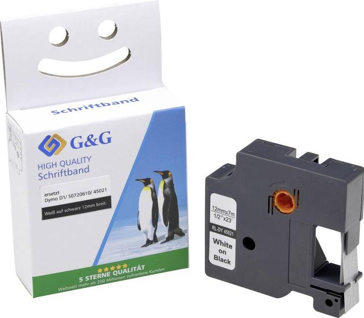 Actual product image G&G Tape colour: Black Font colour: White 12 mm 7 m (1.20 cm, Black)