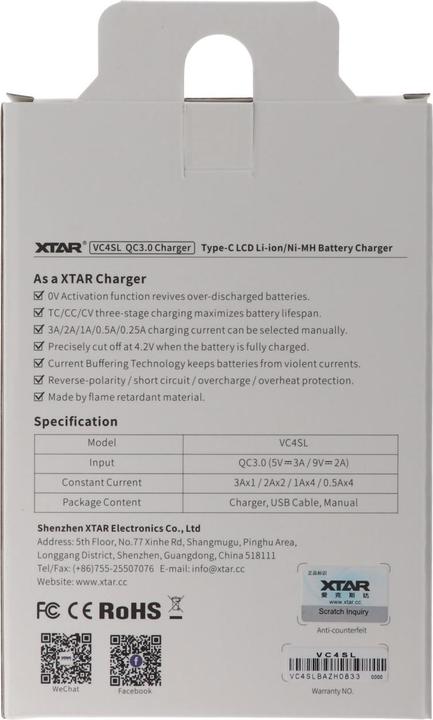 Image du produit Xtar VC4SL (1 pcs, 14500, 16340, 18500, 18650, 21700, 26650, AAA, AA, Batterie)