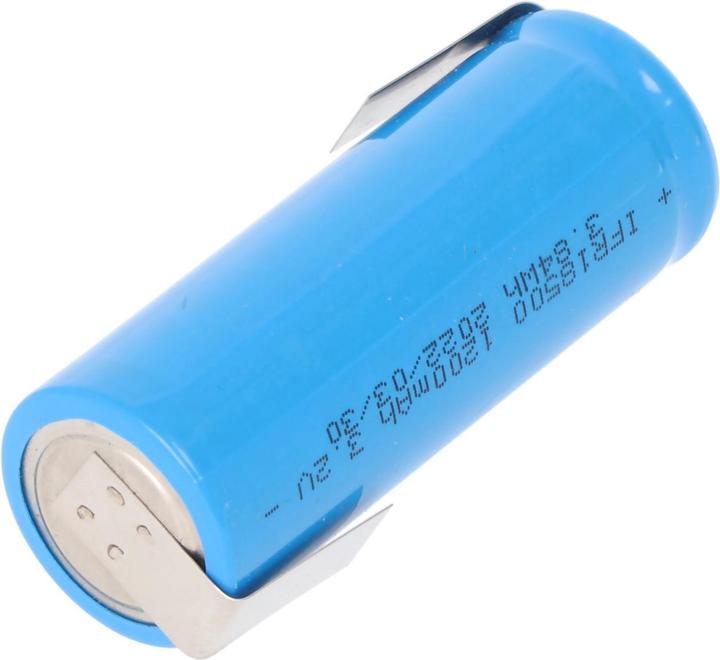 Produktbild EIZfan Akku IFR 18500 LiFePo4 Flat Top ungeschützt, Lötfahne Z (1 Stk., 1200 mAh, Ladegerät inkl. Akku)