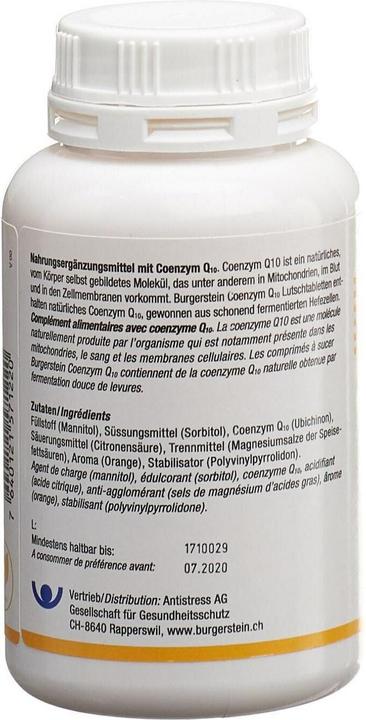 Valori nutrizionali e ingredienti Burgerstein COENZIMA Q10 Pastiglie 50 mg con aroma di arancia (1 Pezzo/i, Pillole, 124 g)
