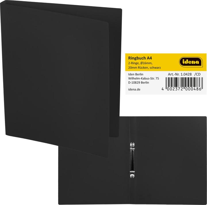 Immagine prodotto Idena Raccoglitore ad anelli A4 PP nero 20mm 2 anelli (A4, 20 mm)