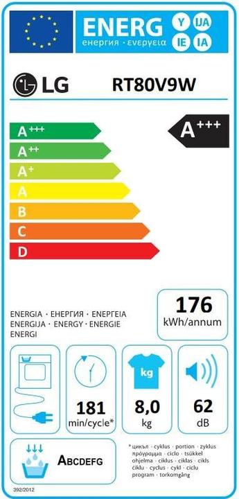Energy Label LG RT80V9W (8 kg, Changeable)