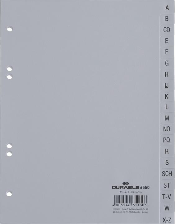 Durable REGISTER PP 20 SHEETS EMBOSSED A-Z A5 20 PCS 655010