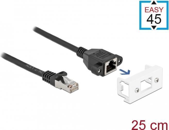 Produktbild Delock Netzwerk Verlängerungskabel für Easy 45 Modul S/FTP RJ45 Stecker zu RJ45 Buchse Cat.6A 25 cm schwarz (S/FTP, CAT6a, 0.25 m)