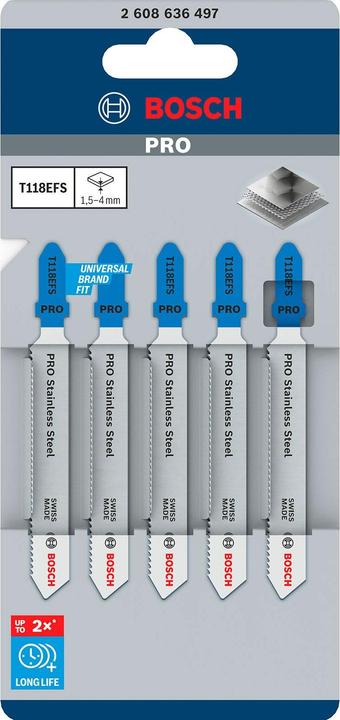 Produktbild Bosch Professional Zubehör PRO Stainless Steel T118EFS Stichsägeblatt, 83 mm, 5-tlg.