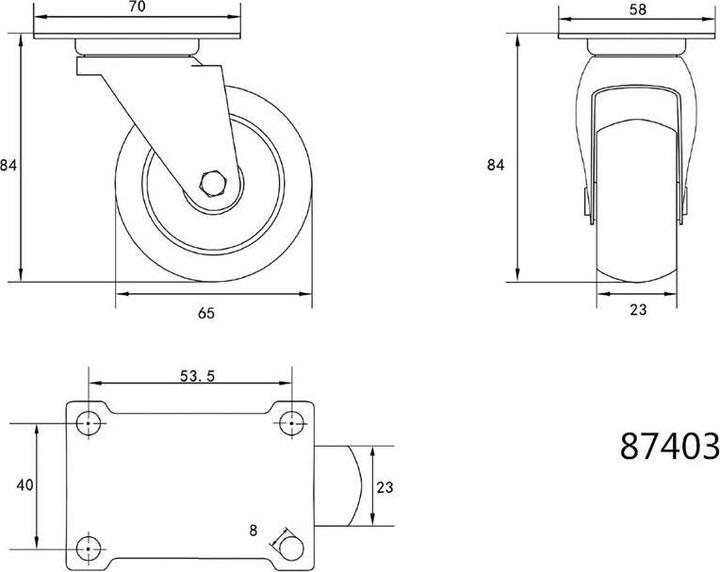 Toya Roue Vorel Twin en polypropylène 60 mm