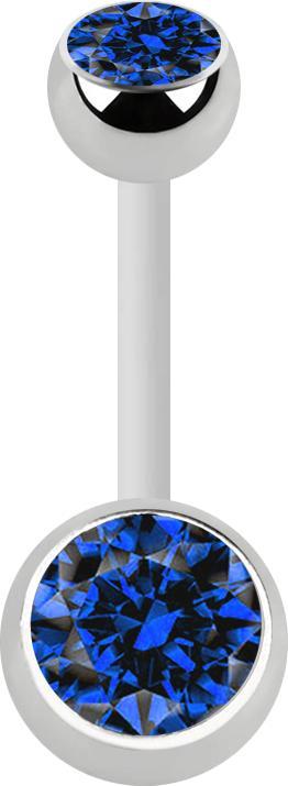 Produktbild Star Piercing Banane weiss mit zwei Kugeln silber Kristall dunkelblau (ohne Messing, Chirurgenstahl 316L, Bioflex)