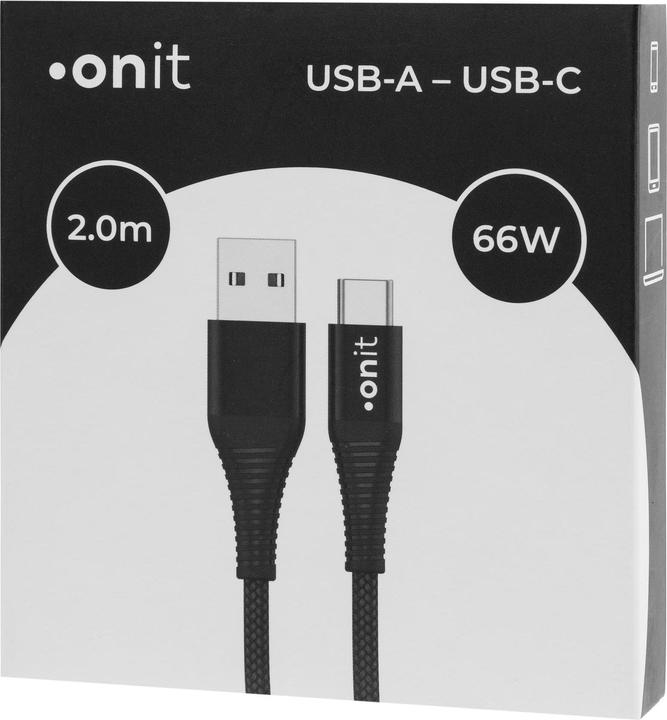 Produktbild Onit USB 2.0-Kabel USB A - USB C 2 m, Schwarz (2 m, USB 2.0)