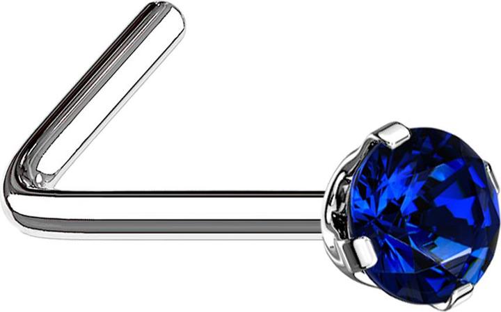 Actual product image Star Piercing Nose stud angled silver round crystal dark blue set (Surgical steel 316L)