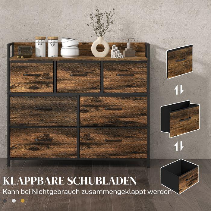 Image du produit Swisshandel24 Commode, Sideboard avec 7 tiroirs en tissu, design industriel, cadre en acier, 98x29x85cm, brun/noir