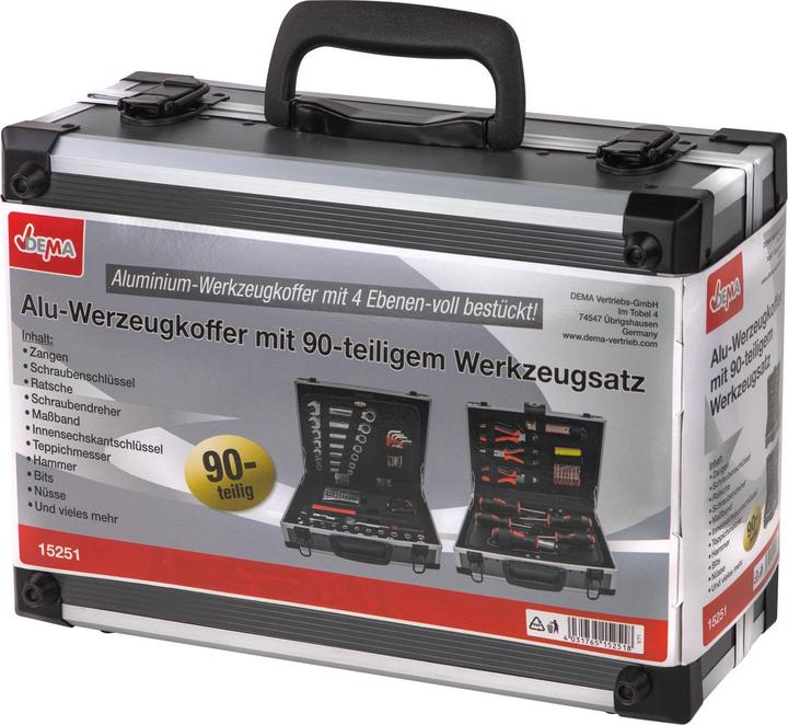 Produktbild Dema Alu - Werkzeugkoffer Werkzeugkiste Alukoffer mit Werkzeug 4 Ebenen 90-tlg. (90 Teile)