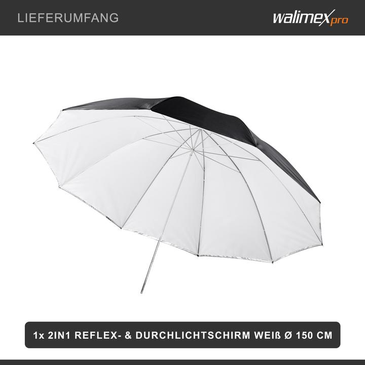 Immagine prodotto Walimex pro pro 2in1 Reflex- Ombrello a luce trasmessa (Ombrello, 150 cm)