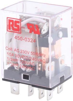 Actual product image Rs Pro Non indicating relay, 10A DPDT 230Vac