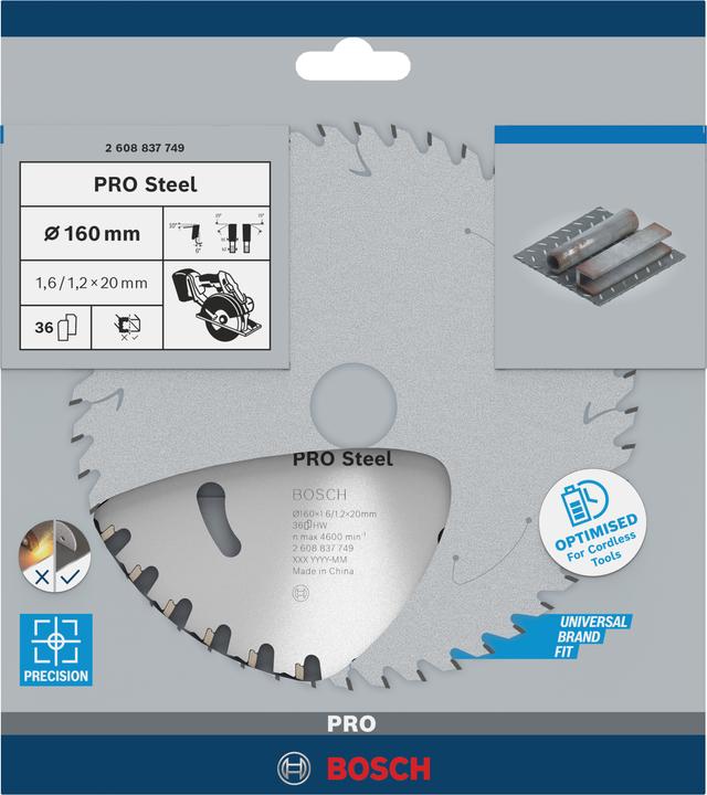 Productafbeelding Bosch Professional Zubehör Cirkelzaagblad Standaard voor staal, 160 x 1,6/1,2 x 20, 36 tanden